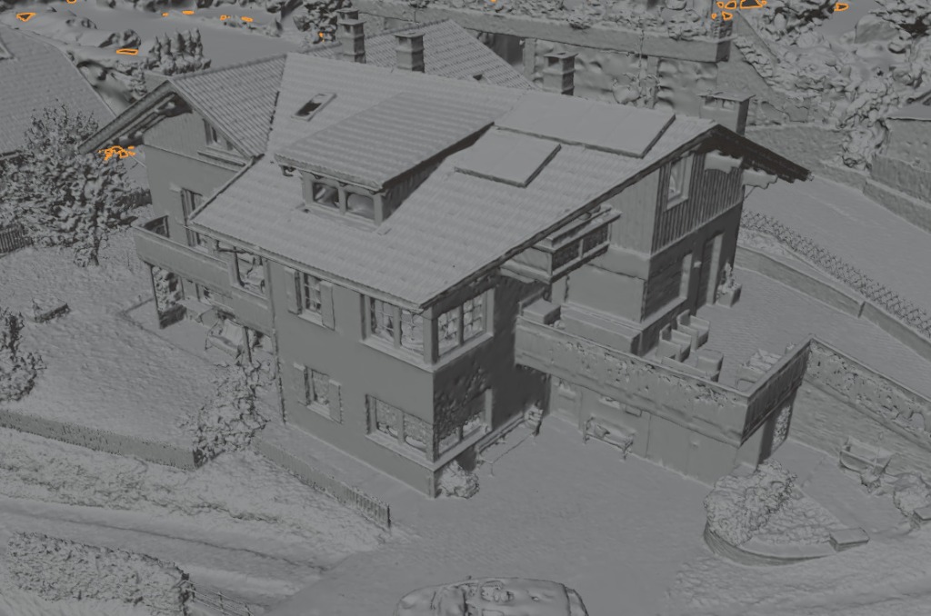 Maßstabsgetreue 3D-Oberflächenstruktur des gesamten Anwesens